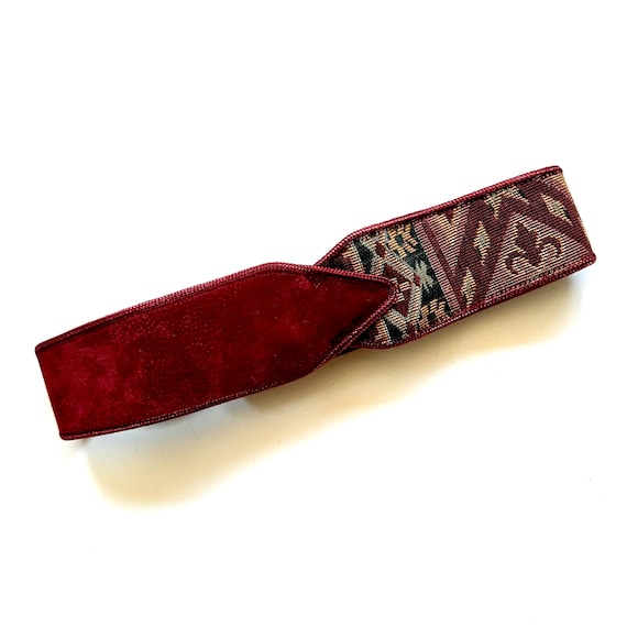 Vintage 70s 80s Wide Leather Tapestry Belt Red Pat