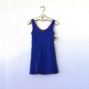 Vintage 90s does 60s Lace Swing Dress Contempo Casuals Style Cobalt Blue Short Skater Dress // Soft Grunge Hipster Mini Dress