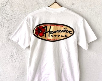 Vintage 90-tals Hawaiiansk T-shirt med enkelsöm, 1990-tals Hawaii-design, T-shirt