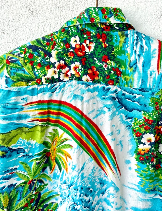 Vintage 80s does 50s Hawaiian Aloha Shirt Rainbow… - image 8