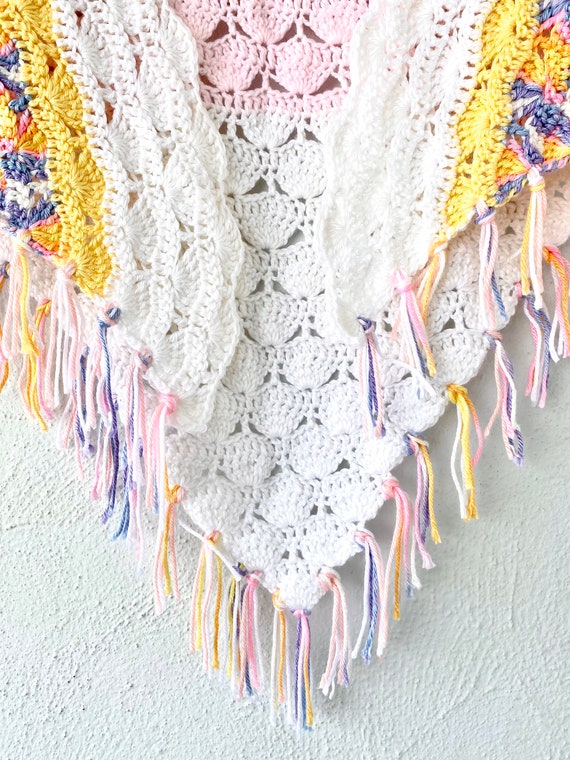 Vintage Crochet Pastel Rainbow Boho Swimsuit Cape… - image 3