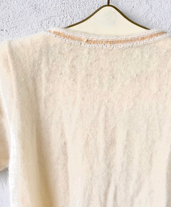 Vintage Angora Knit Dress 80s Beaded White Fuzzy … - image 6
