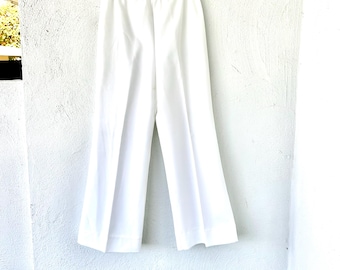 Vintage 70s High Waisted Wide Leg Pants 1970s Disco White Bottoms