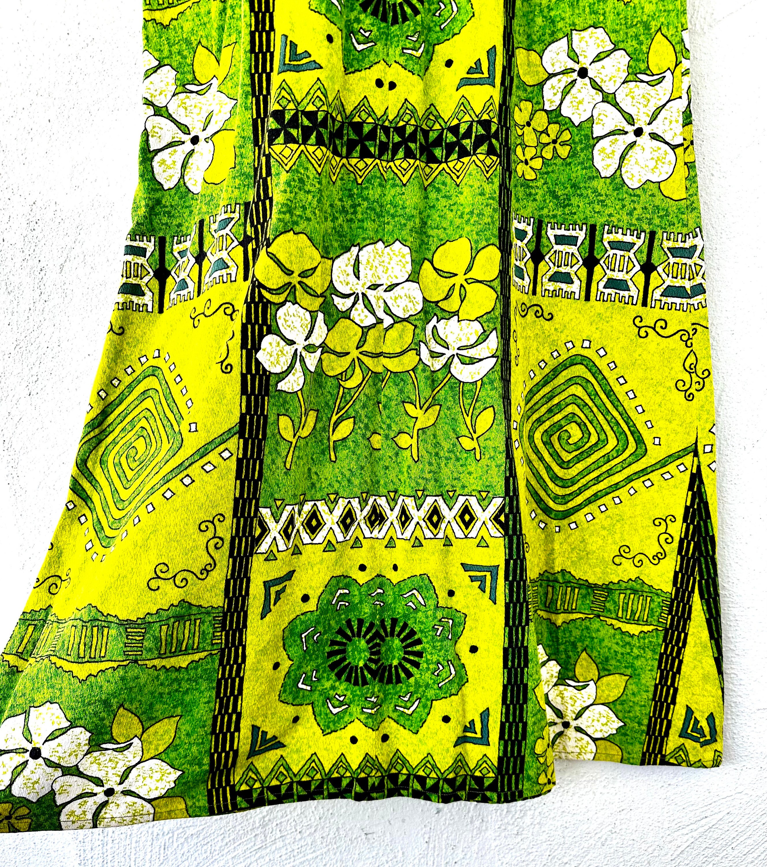 Vintage 60s 70s Psychedelic Hawaiian Barkcloth Dress 1960s 1970s Bright ...