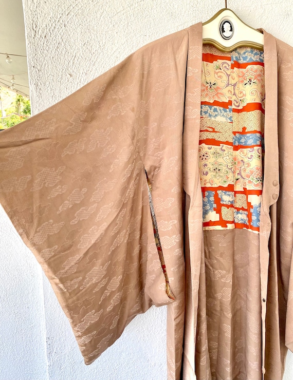 Vintage Japanese Kimono Silk Cardigan Beige Minim… - image 3