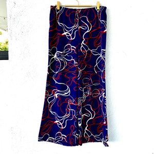 Vintage 60s 70s Psychedelic Trippy Bright Graphic Wide Leg Pants Red White Blue