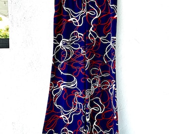Vintage 60s 70s Psychedelic Trippy Bright Graphic Wide Leg Pants Red White Blue