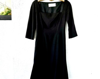 Vintage Luis Estevez 60s 70s Silk Dress Black Wiggle Dress