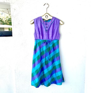 Vintage 60s Silk Dress 1960s Mod Plaid Purple Thai Silk Mini Dress