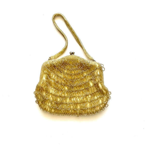 Vintage Walborg Richere Beaded Bag Metallic Gold Purse 50s 60s Flapper Handbag