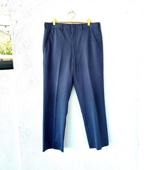 Vintage 70s Textured Graphic Pants Blue 1970s Mens