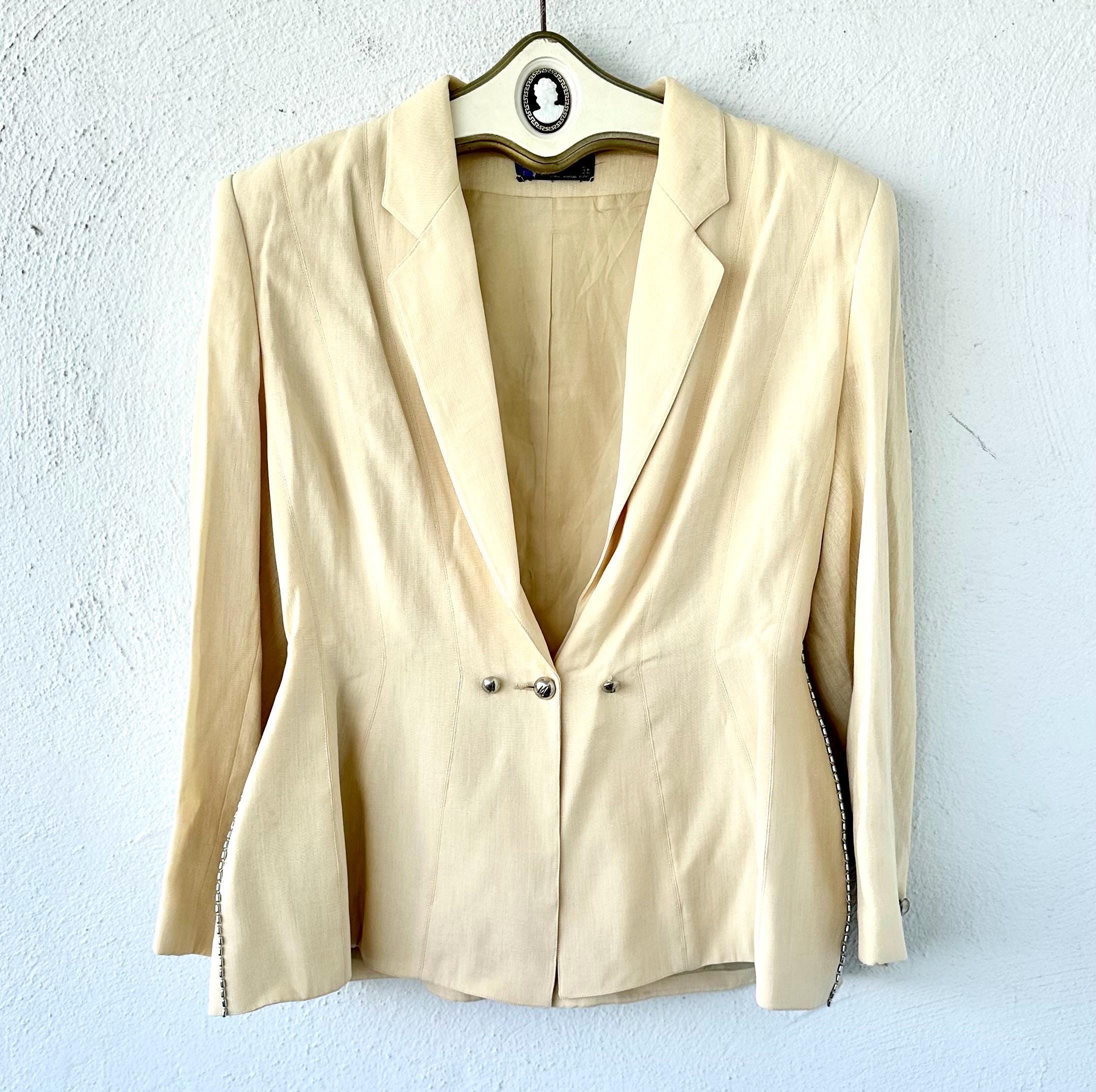 Vintage Claude Montana Suit 1980s Jacket Skirt off White Beaded