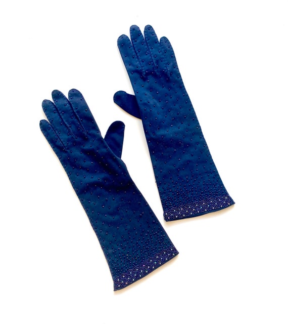 Vintage 40s 50s Beaded Gloves 1940s 1950s Formal … - image 1