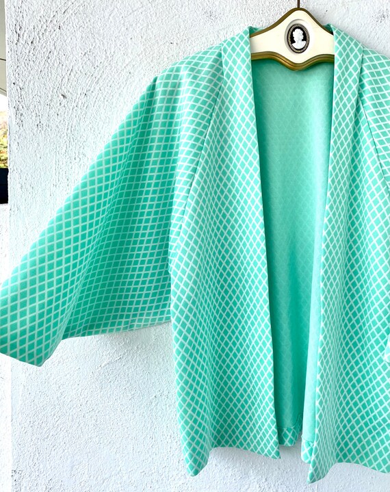 Vintage 70s 80s Kimono Cardigan // Mint Green Blu… - image 4