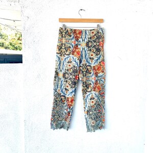Vintage Y2K Embroidered Lace Cutout Pants Beaded Cropped Floral Brocade Capris