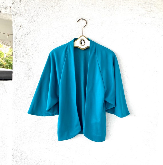 Vintage 70s 80s Kimono Cardigan // Mint Green Blu… - image 2