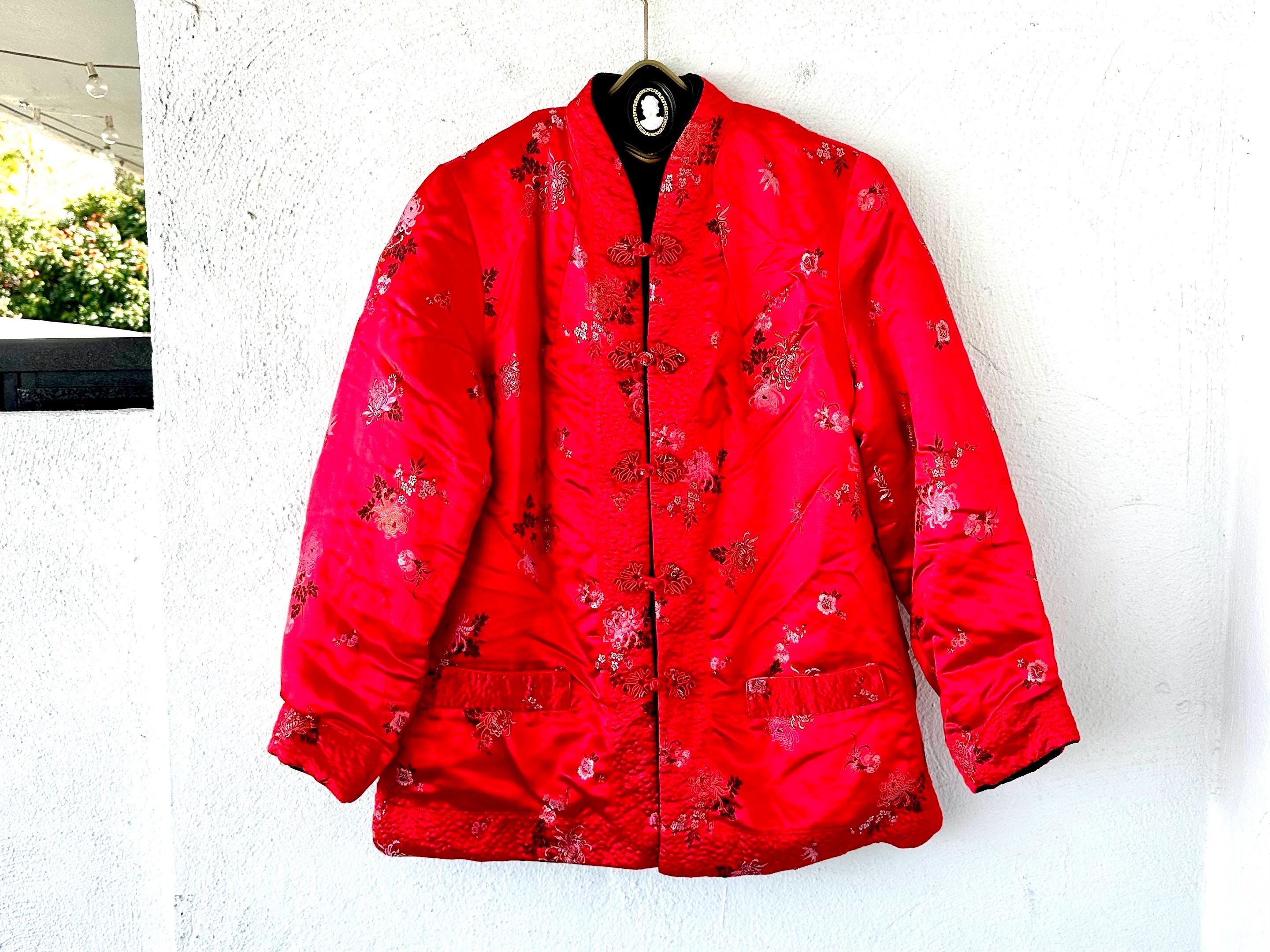 Vintage Chinese Mandarin Jacket Reversible Blue Black Floral
