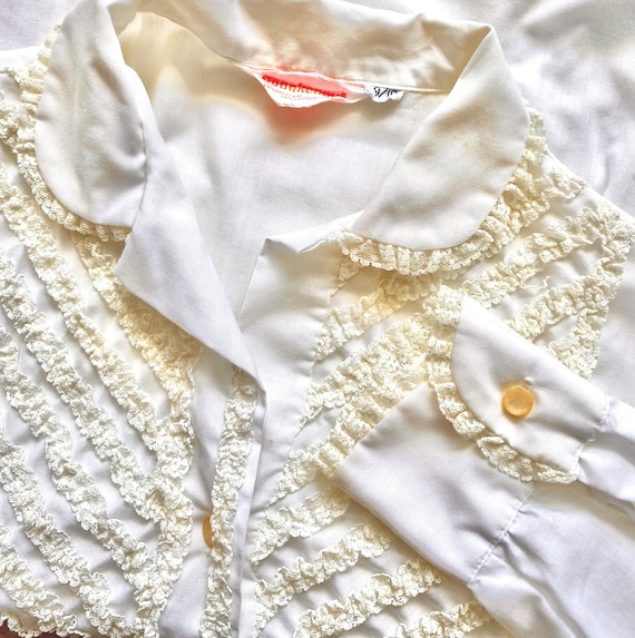 Vintage 70s Prairie Lace Collar Shirt White Ruffl… - image 2