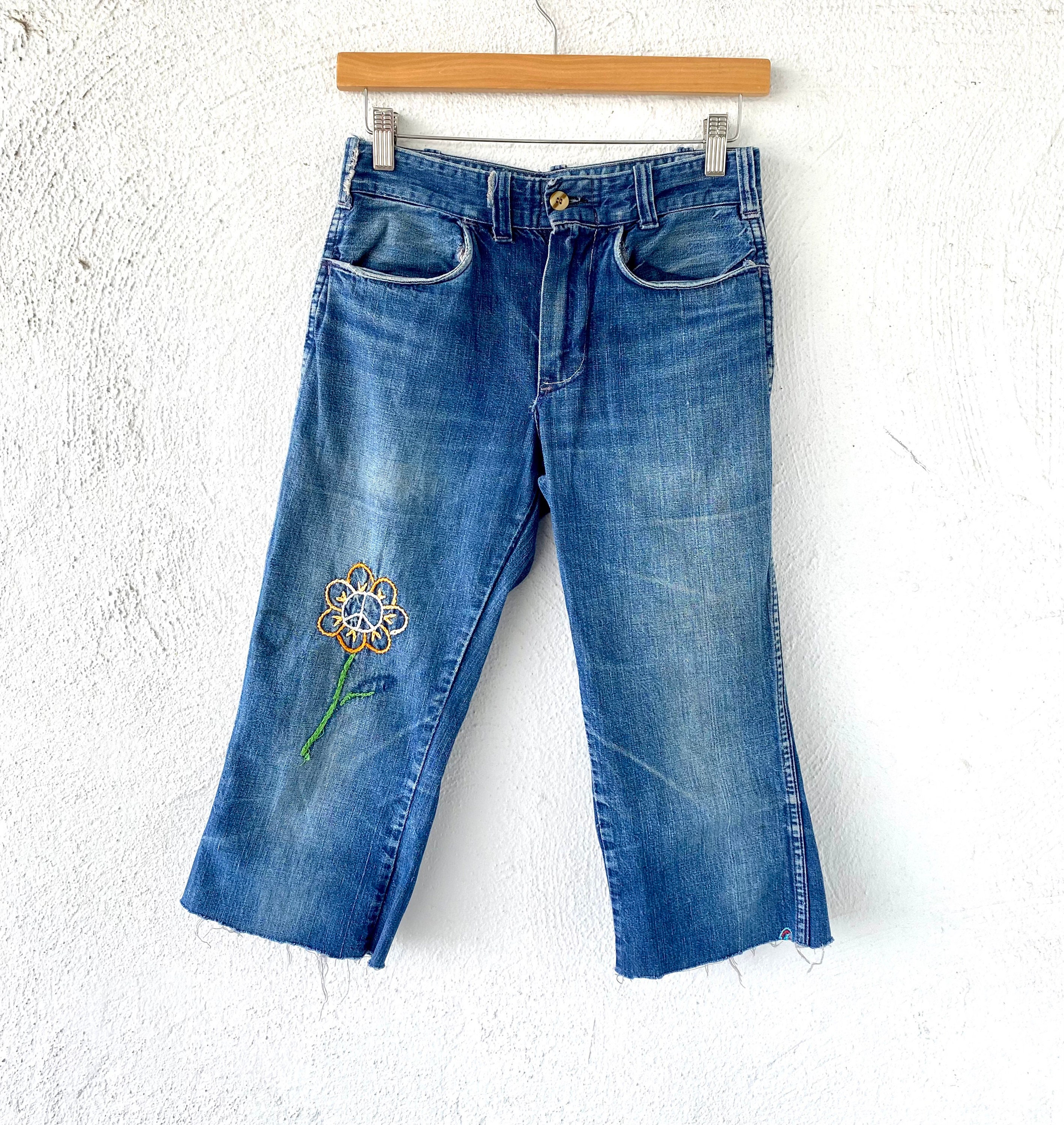 Vintage 60s 70s Hippie Peace Flower Jeans Cutoffs Cropped Vintage 60s 70s Hippie Peace Flower Jeans Cutoffs Cropped