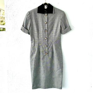 Vintage Gianni Versace 90s Dress 1990s Houndstooth Collared Shirtdress