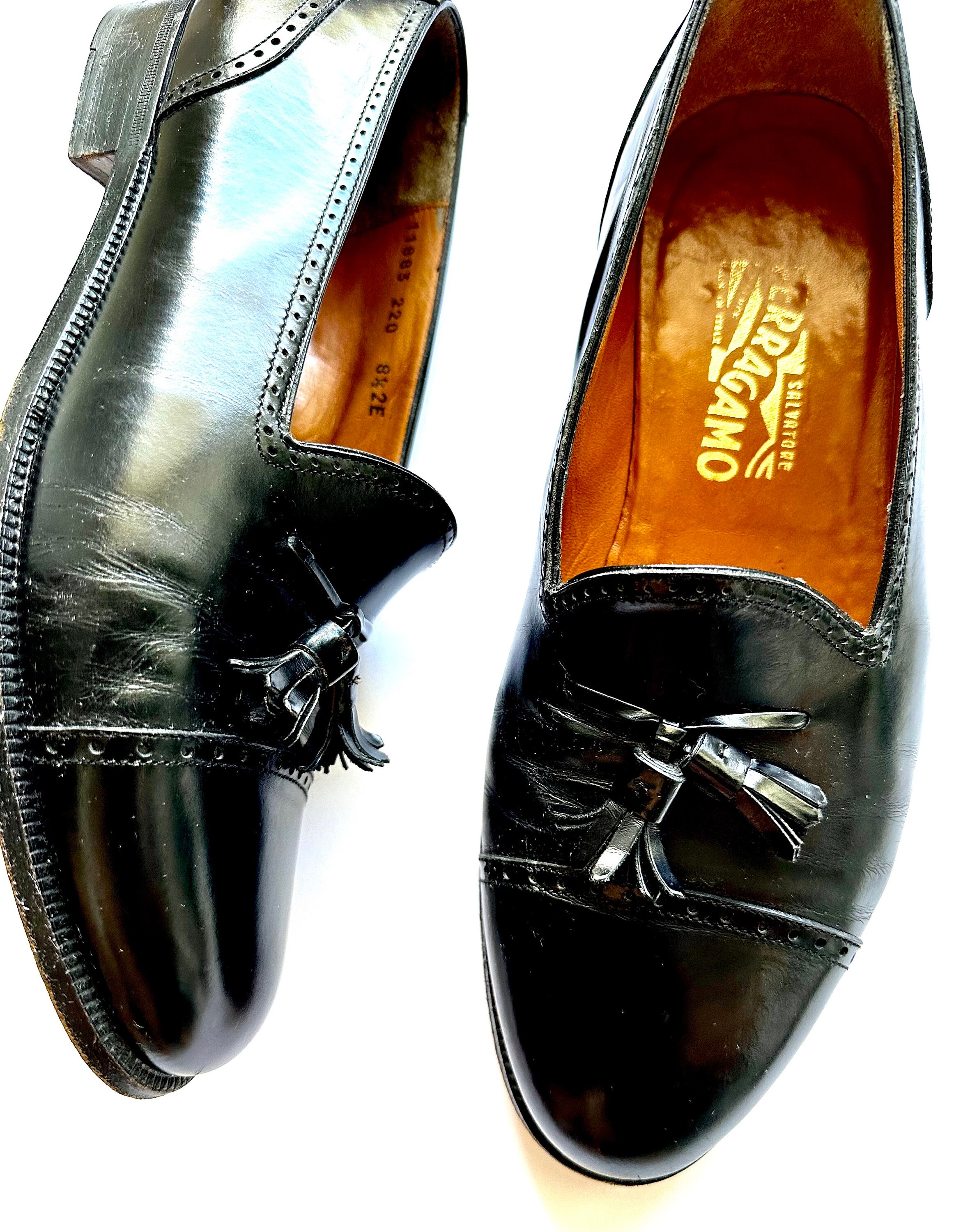 Vintage Salvatore Ferragamo Shoes Mens 8D Wingtip Tassel Front Leather Loafers. Vintage Salvatore Ferragamo Men main image 4