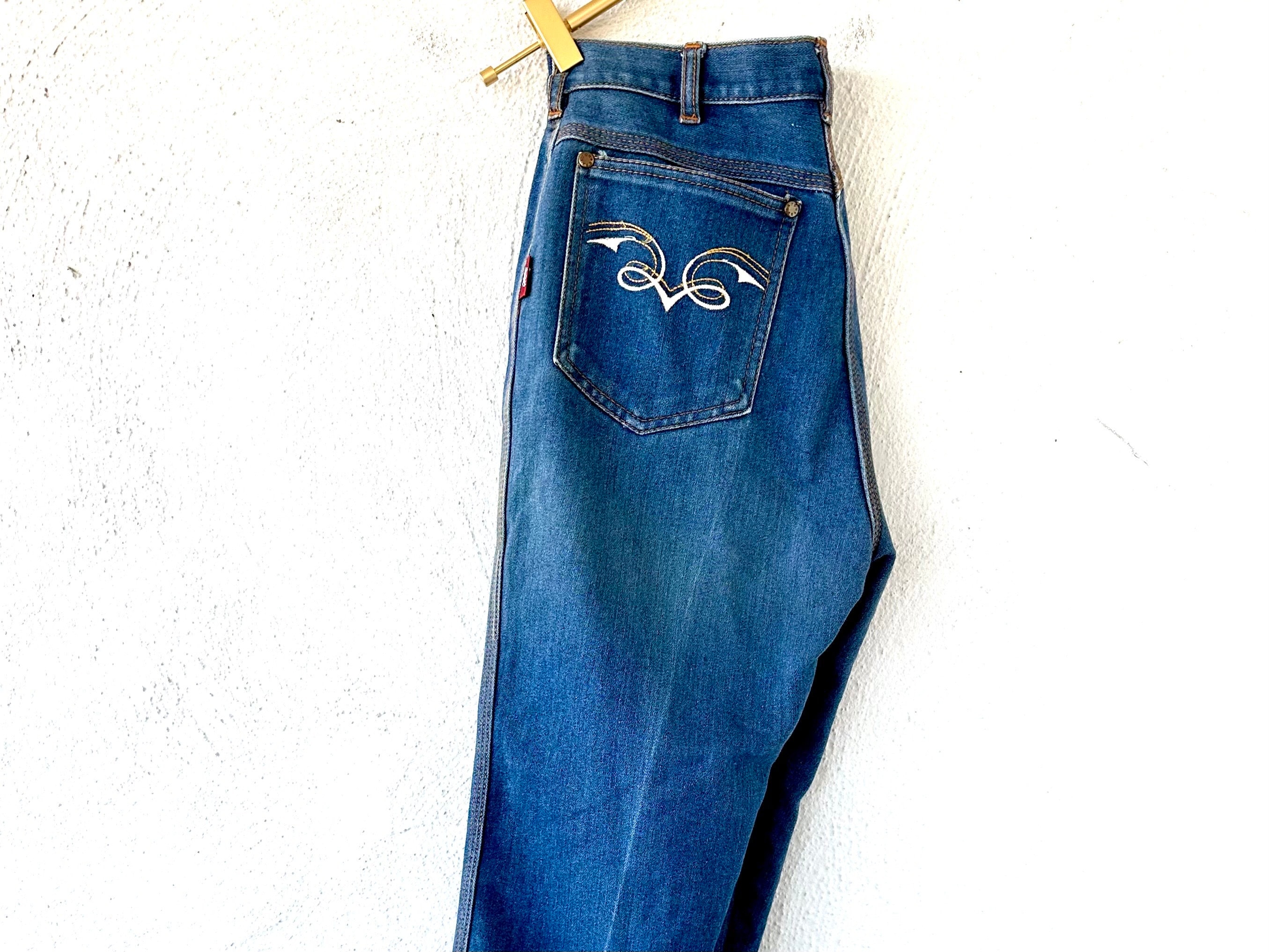新品 大人気商品  Back Embroidered 80s 70s Vintage Pocket High // Jeans パンツ