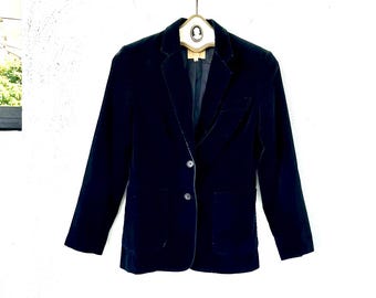 Chaqueta vintage de terciopelo negro de los años 70 Blazer de mujer de los años 70