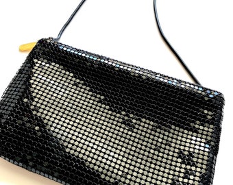 Vintage Whiting and Davis Style Purse // Metallic Mesh Black 80s Glam Bag