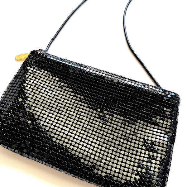 Borsa vintage stile Whiting e Davis // Borsa glam anni '80 in rete metallica nera