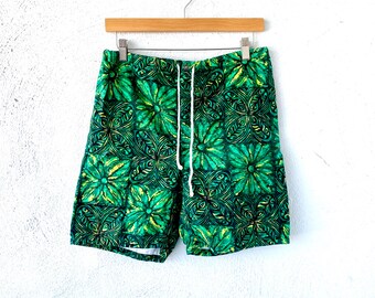 Vintage 60s 70s Hawaii Surf Shorts // Pantalones cortos largos geométricos atómicos gráficos hawaianos