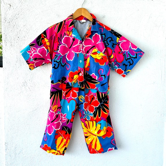 Buy Vintage 70s 80s Hawaiian Shirt Pants 2 Piece Set Hawaii Aloha Tiki Tropical Bright Floral 1980s Outfit Online in India Etsy