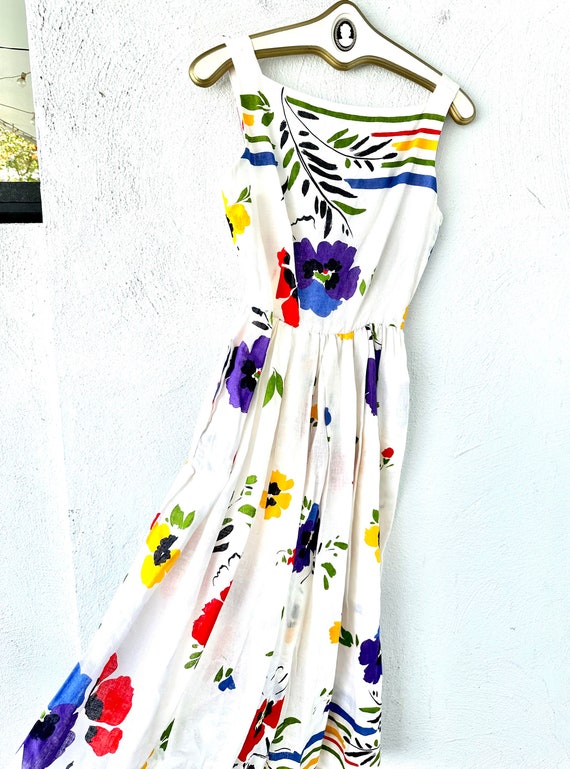 Vintage 60s Saks Fifth Avenue Linen Floral Dress … - image 2