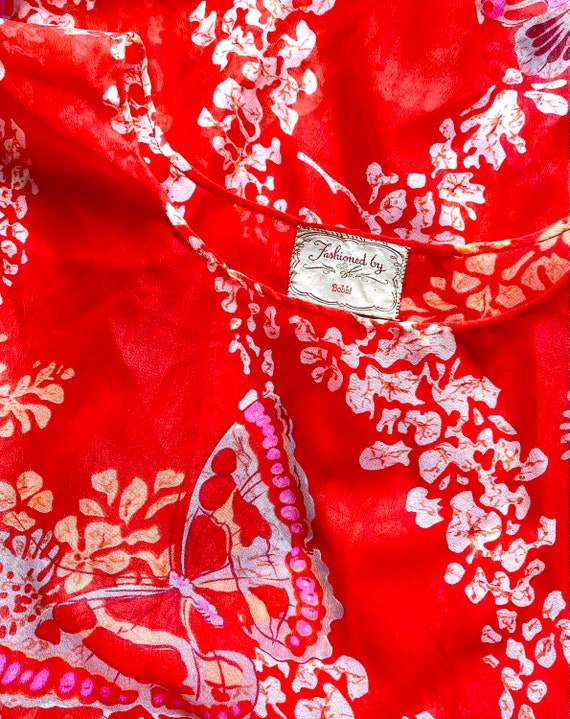 Vintage 70s Boho Butterfly Oversized Red Shirt Se… - image 7