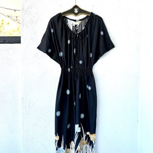 Vintage 70s Liberty House Hawaii Dress 1970s Black Floral Hawaiian Muumuu