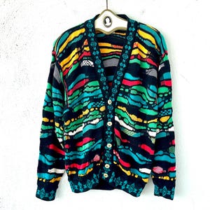 Vintage Coogi 80s 90s Bright Sweater 1980s 1990s Graphic Colorful Knit Cardigan