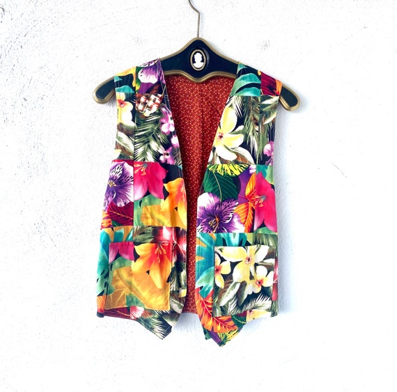 Vintage Hawaiian Quilted Top Hawaii Patchwork Vest Fl… Gem
