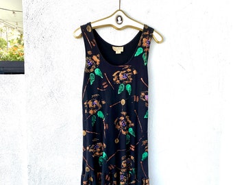 Vintage 80s Artsy Handpainted Black Dress