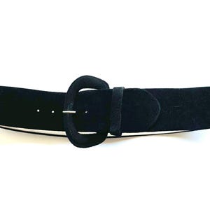 Vintage 90s Suede Leather Wide Belt 1990s Black Leather Large Buckle
