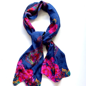 Vintage 80s 90s Floral Long Silk Floral Paisley Scarf // Hair Accessory
