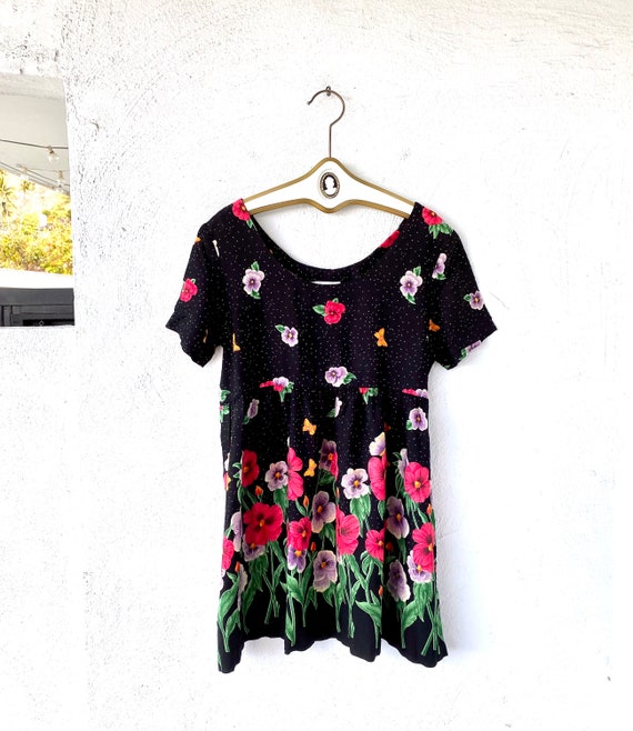 Vintage 90s Floral Butterfly Swing Oversize Dress