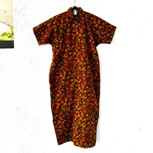 Vintage 1950s 1960s Cheongsam 50s 60s Qipao Dress Asian Mandarin Collar Wiggle Dress Hawaiian Barkcloth