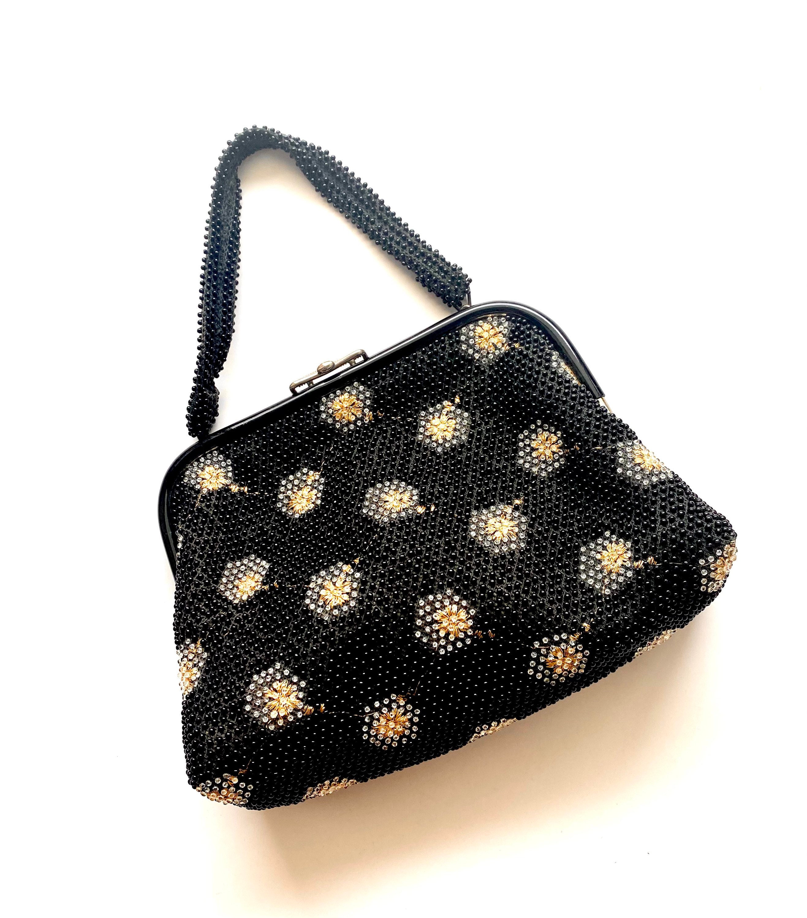 Vintage 50s 60s Beaded Purse Top Handle Bag Reversible Handbag