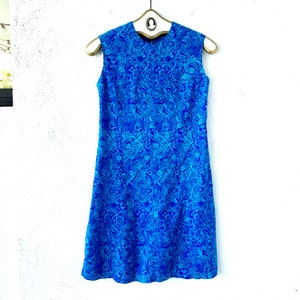 Vintage 60s Psychedelic Dress Boho Hippie Blue Paisley 1960s Scooter Dress