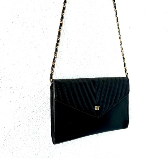 Vintage Nina Ricci Quilted Leatherl Purse // Blac… - image 9