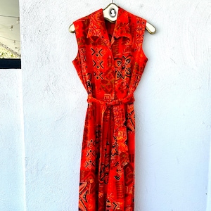 Vintage 60s 70s Hawaiian Palazzo Jumpsuit 1960s 1970s Bright Orange Floral Hawaii Dress One Piece