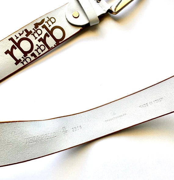 Vintage Roccobarocco White Leather Belt Gold Squa… - image 5