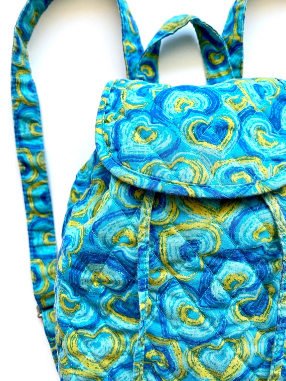 Vintage 90s Y2K Mini Backpack // Blue Quilted Hea… - image 4