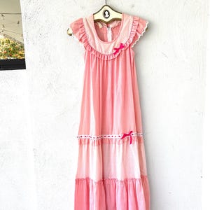 Vintage 70s Hawaiian Muumuu Pink Babydoll Dress 1970s Hawaii Caftan Tiered Ruffle