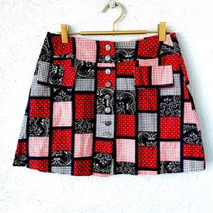 Vintage 60s 70s Bandana Mini Skirt // Red White and Blue 1960s Mod Go Go Skirt