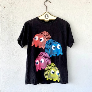 Vintage Pac-Man Ghosts T-shirt Arcade Tshirt // Black Neon Pac Man Ghost Short Sleeve Shirt